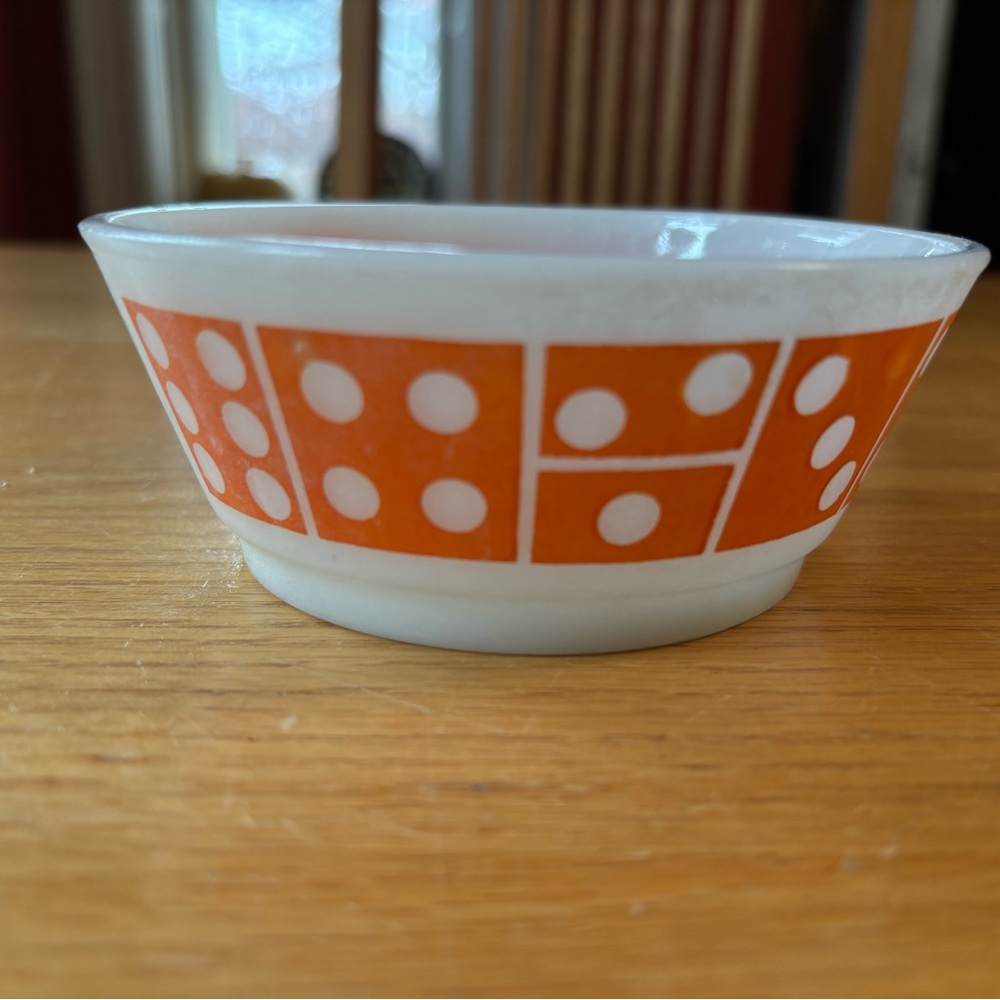 Vintage Anchor Hocking Orange Domino Pattern Small Bowl